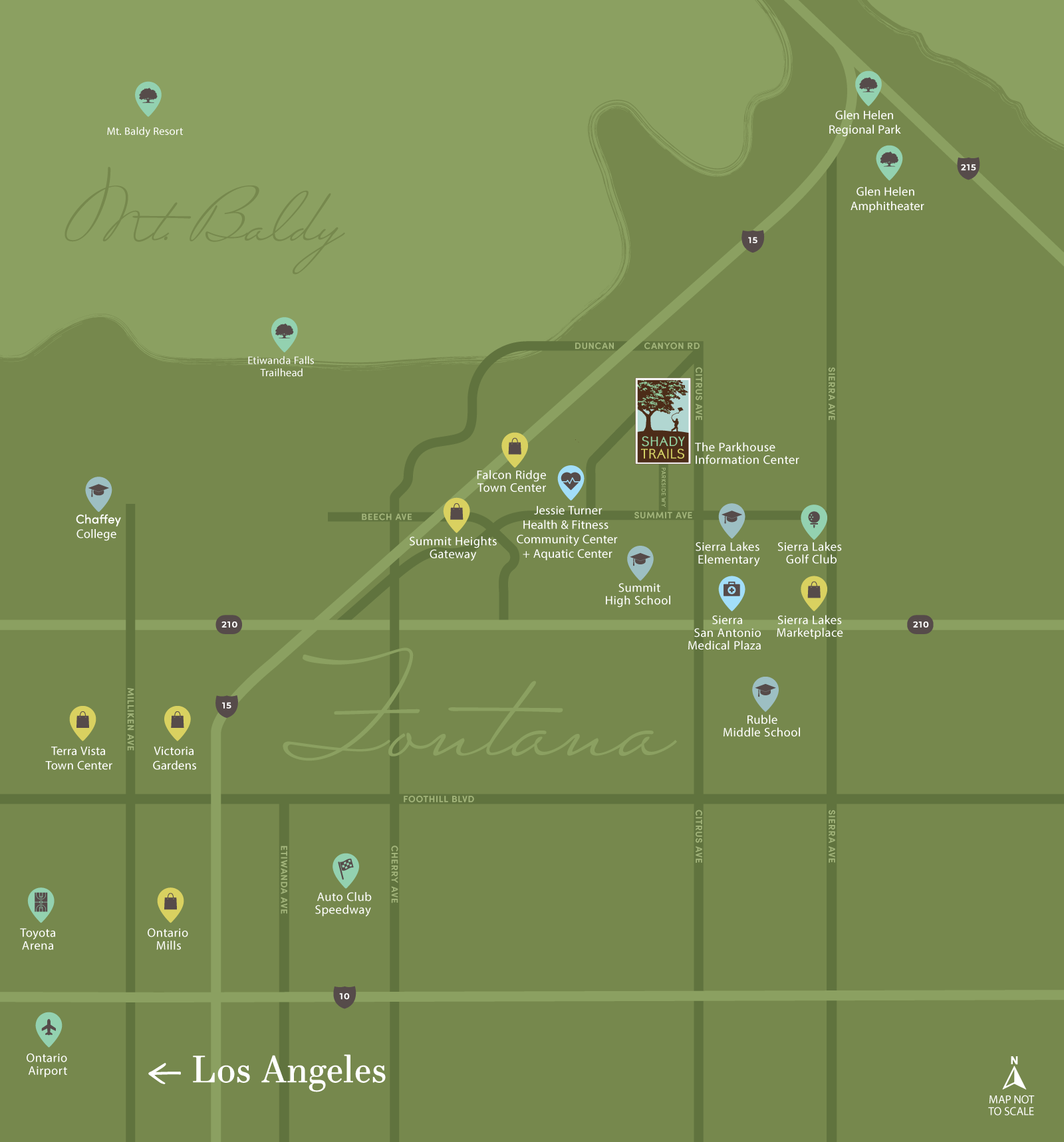 map of the area around Shady Trails in Fontana, CA