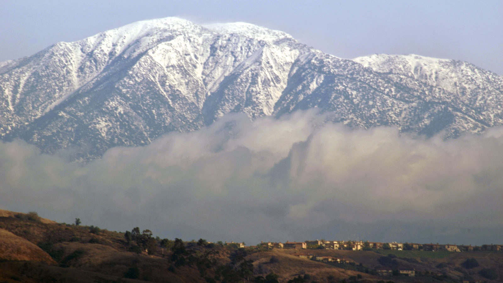 Snow covered Sierra Mountains as seen from North Fontana